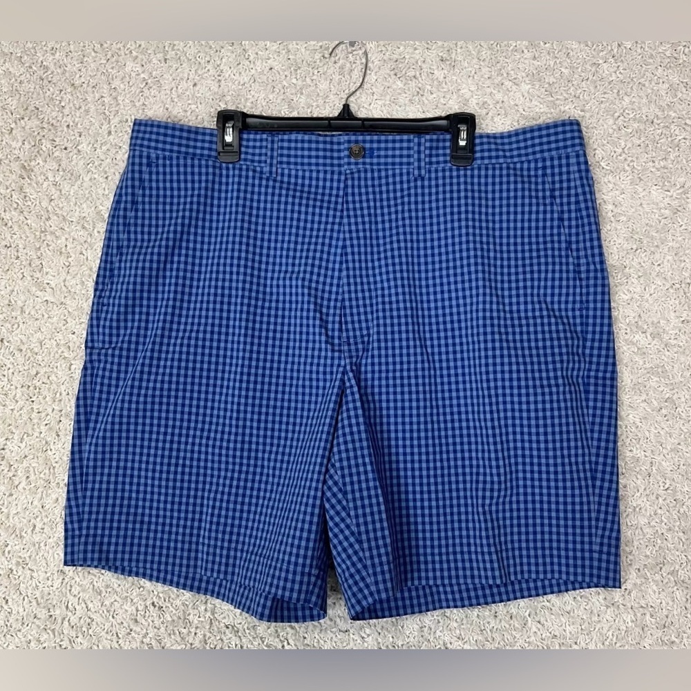 Brooks Brothers Bermuda Checker Chino Golf Shorts Mens 38 Blue Flat Front Preppy